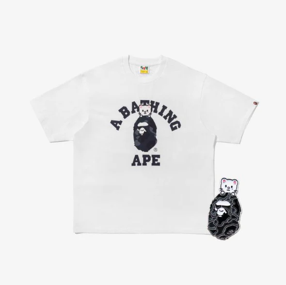 STRAY KIDS - BAPE X STRAY KIDS JINIRET COLLEGE TEE M (HYUNJIN) + METAL PINS (BLACK) SET